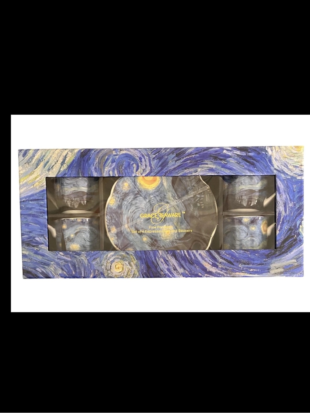Grace Teaware Fine Porcelain 8 PC Coffee Espresso Gift Set Starry Night Van Gogh
